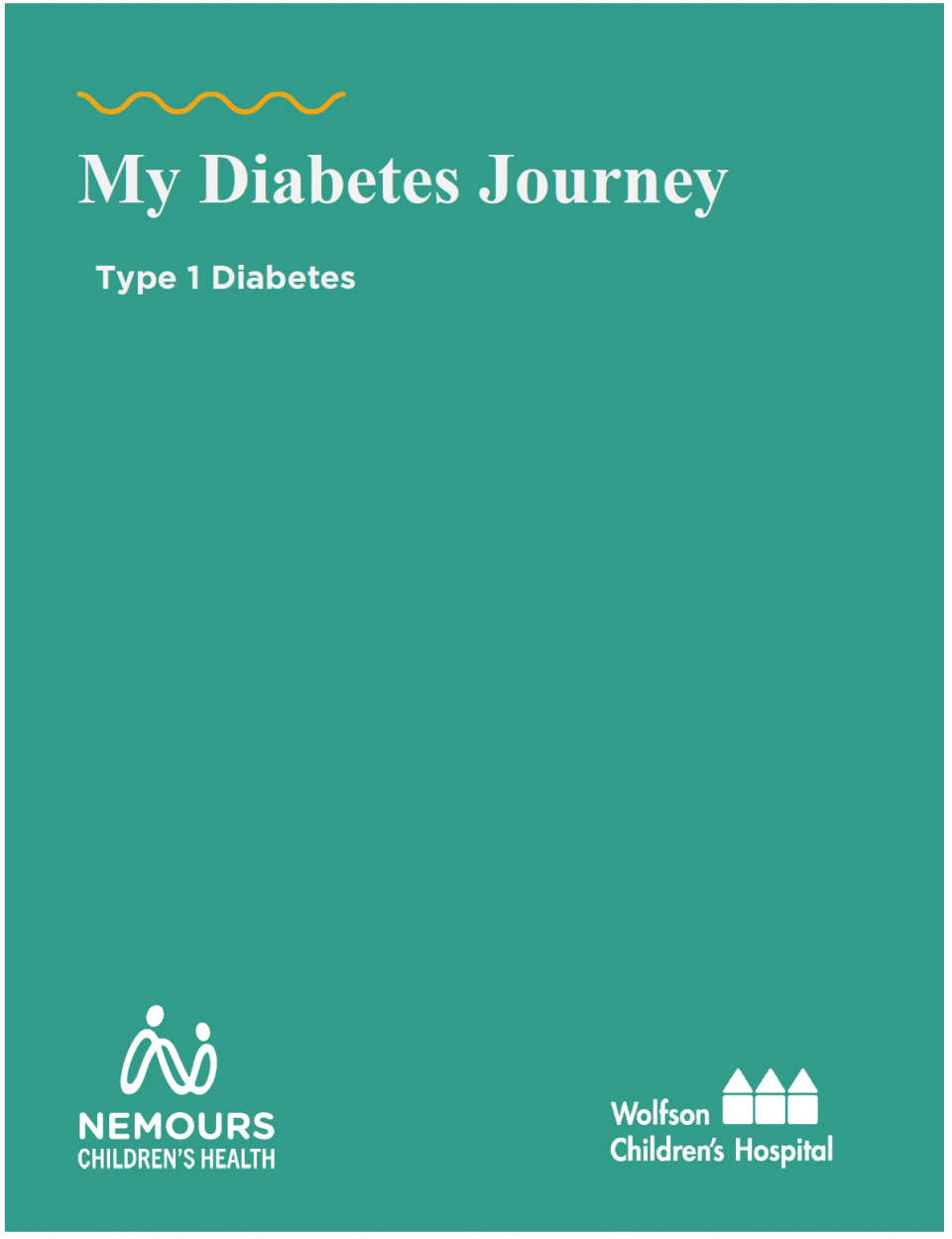 cover of the binder that says "My Diabetes Journey, Type 1 Diabetes" with the Nemours and Wolfson logos at the bottom.