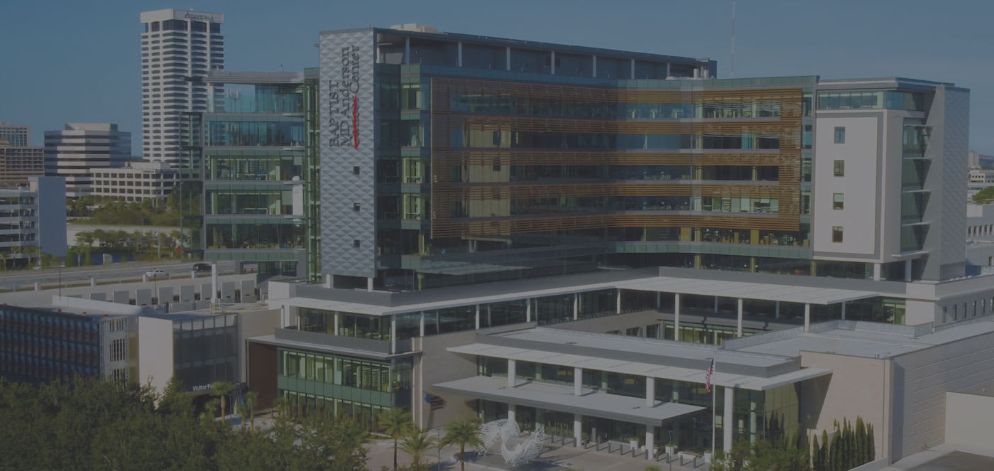 An exterior photo of Baptist MD Anderson Cancer Center.