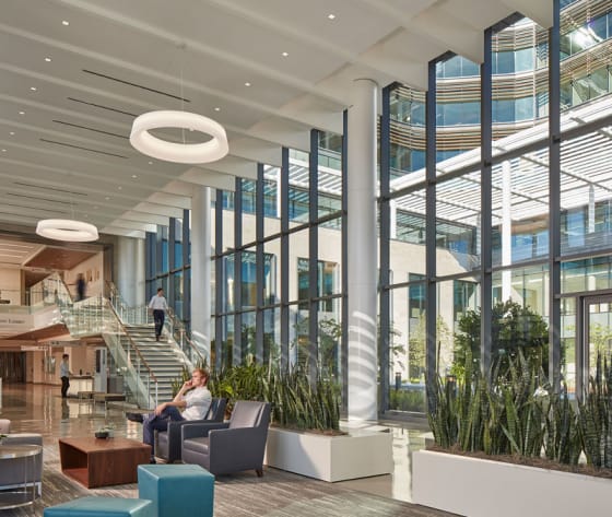 Inside view of the Baptist MD Anderson first-floor lobby.