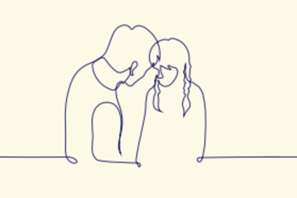 line drawing of a parent consoling a sad child