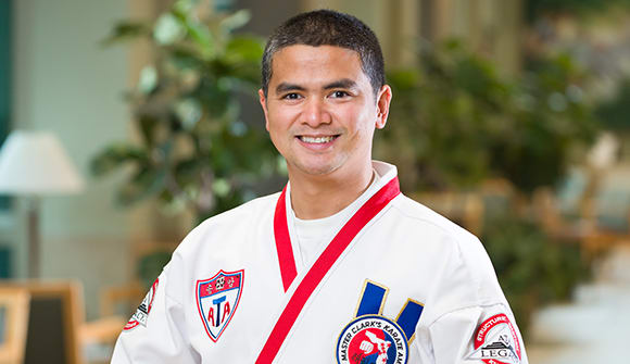 Xavier Javier in his Taekwondo uniform