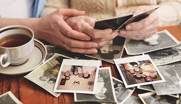 Polaroid images on table