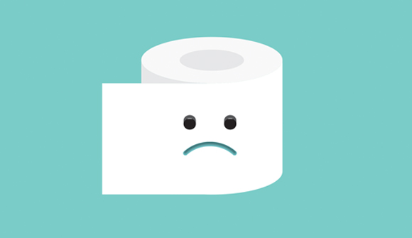 Unhappy toilet paper roll representing constipation