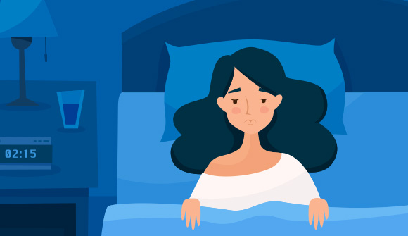 graphic of a woman in bed having trouble sleeping
