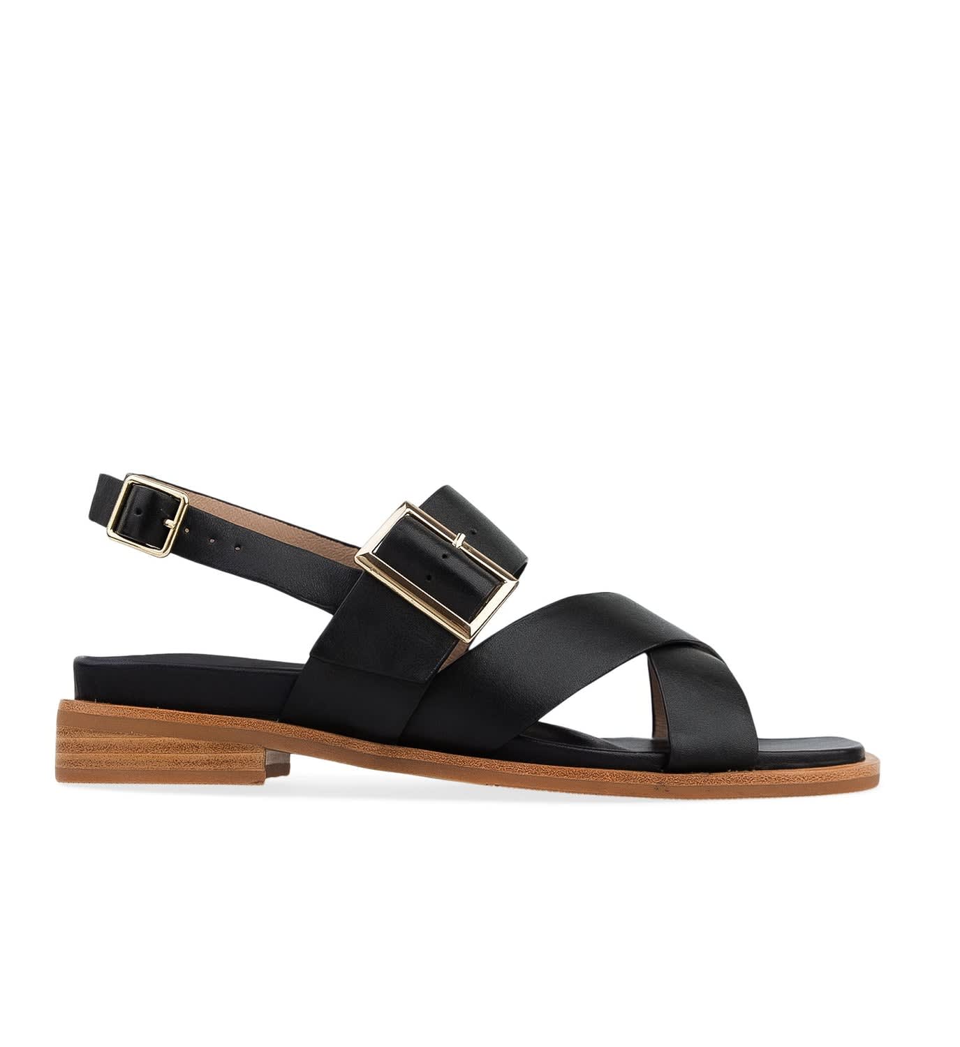 Avadavat Black Leather Flat Sandals | Bared Footwear