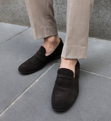 Electrum 2 Chocolate Suede Loafers | Bared Footwear