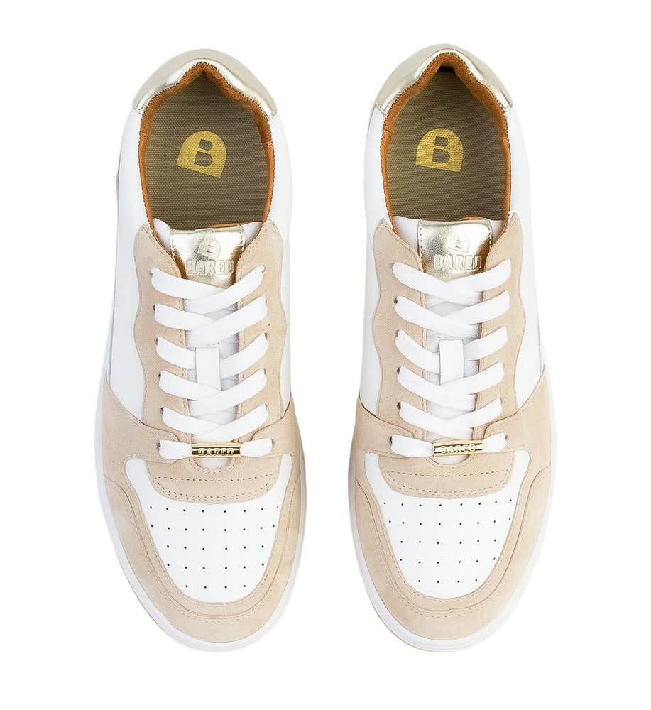 Tui White Leather & Sand Suede Sneakers | Bared Footwear