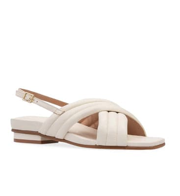 Batis Ecru Leather Flat Sandals | Bared Footwear