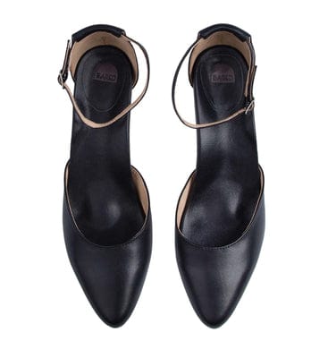 Blackcap Black Leather Low Heels | Bared Footwear