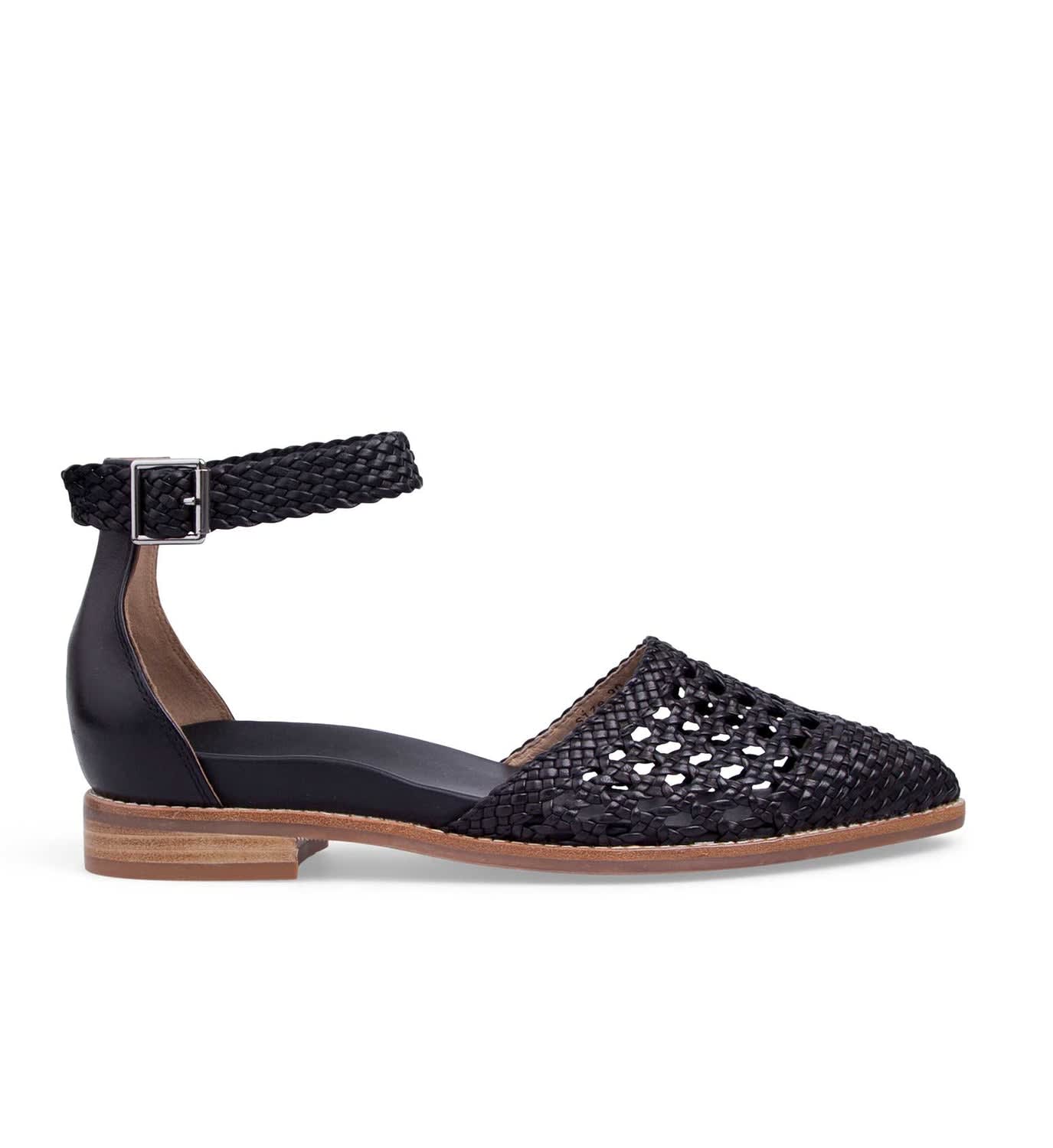 Dunnock Black Leather Flat Sandals | Bared Footwear