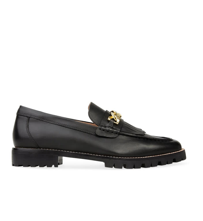 Elaenia Black Leather with Chain Loafers | Bared Footwear