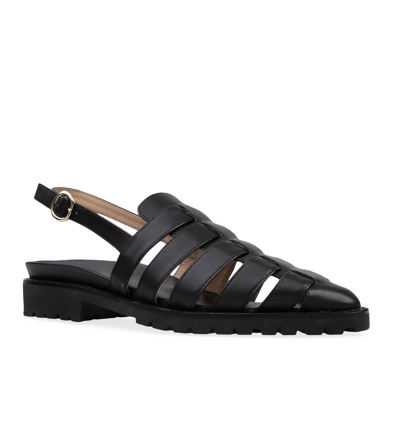 Fairywren Black Leather Flat Sandals | Bared Footwear