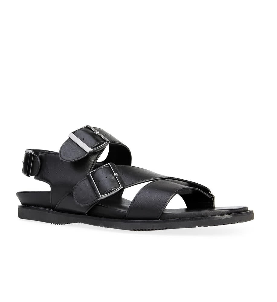 Hassium Black Leather Sandal | Bared Footwear