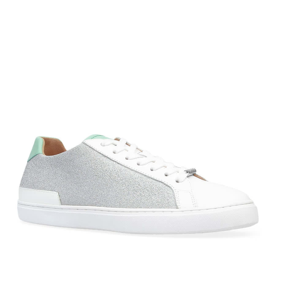 Hornbill Silver Glitter, White & Mint Leather Sneakers | Bared Footwear