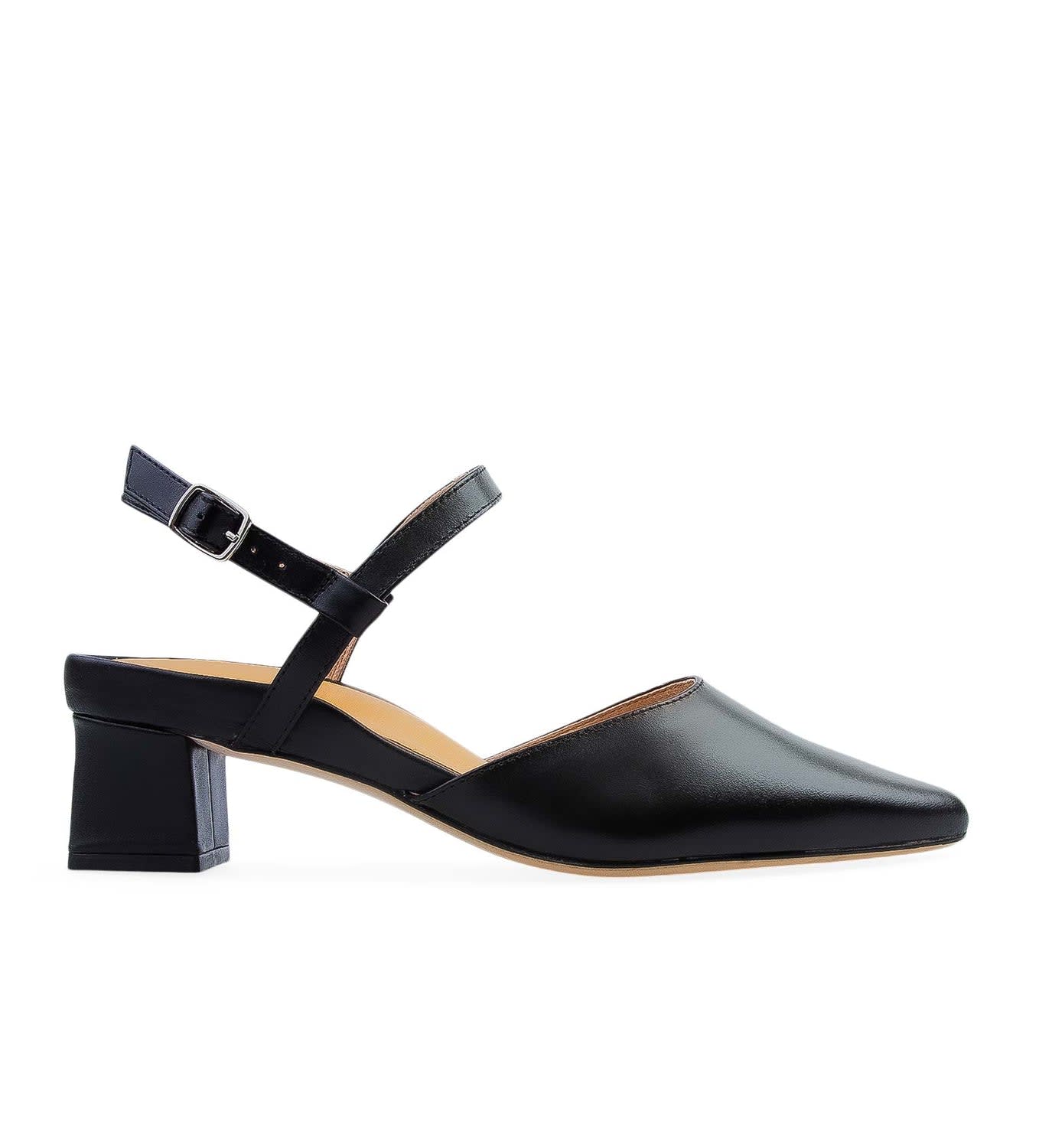 Marabou Black Leather Low Heels | Bared Footwear