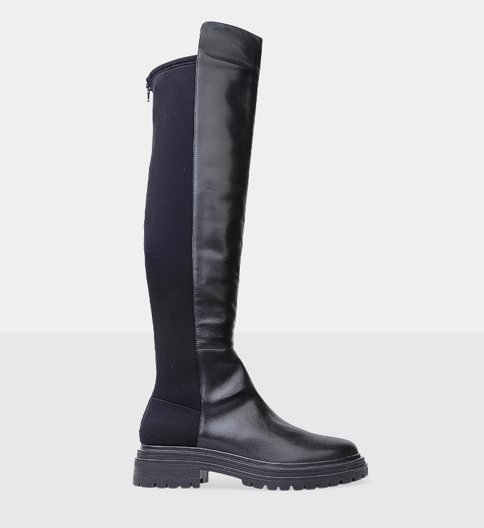 Myzomela Black Leather & Neoprene Flat Boots