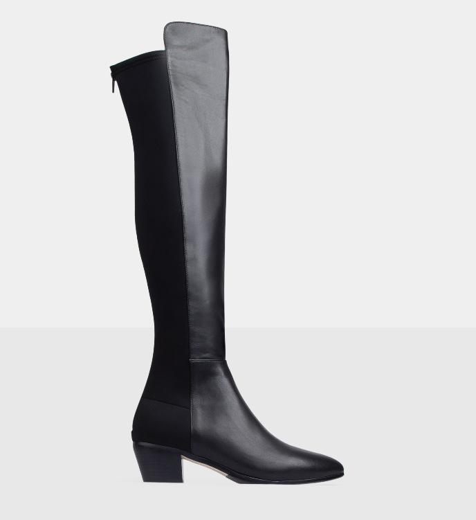 Ostrich Black Leather Black Leather Flat Boots