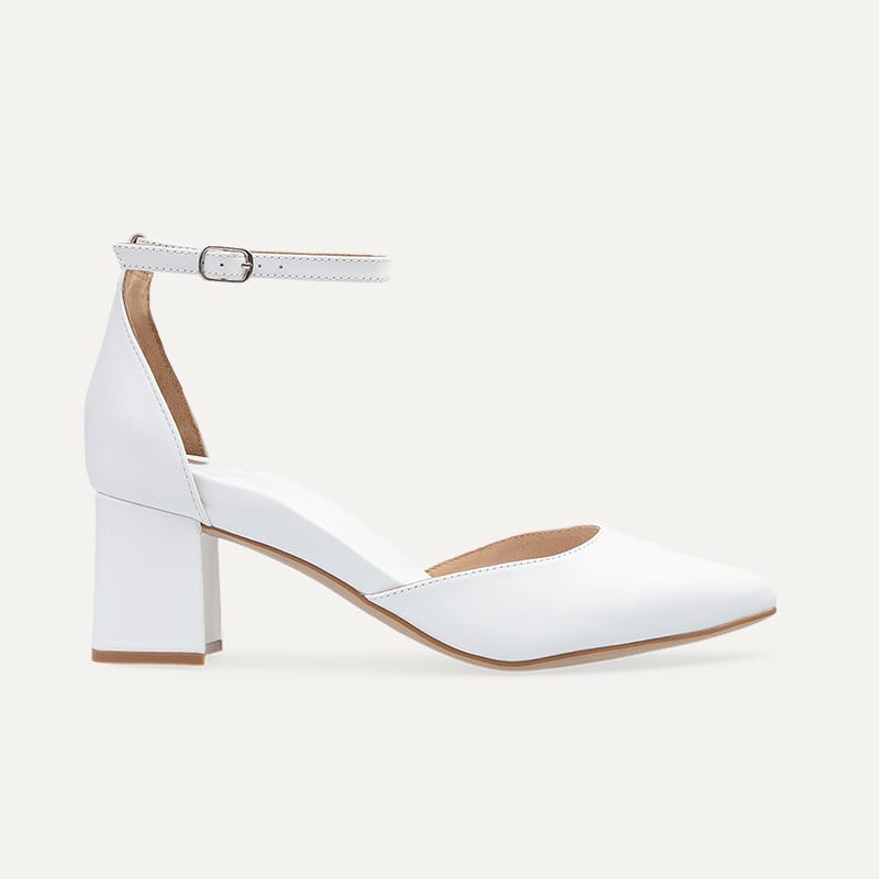 Griffon White Leather Low Heels