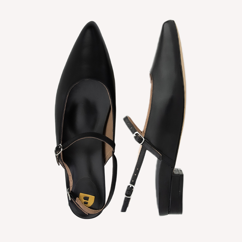 Goldeneye Black Leather Ballet Flats