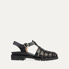 Bittern Black Leather Flat Sandals