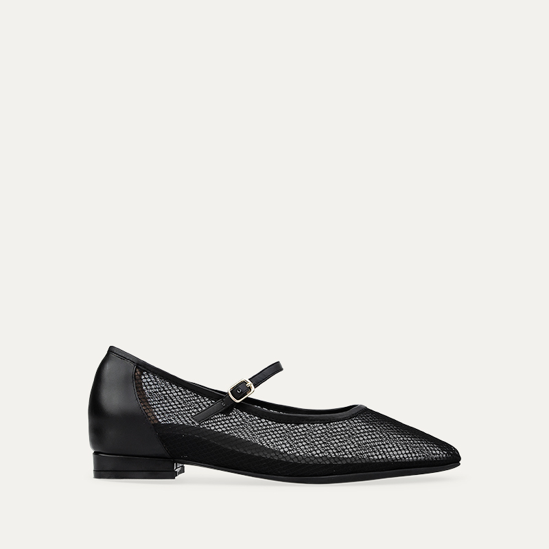 Surfbird Black Leather & Mesh Ballet Flats