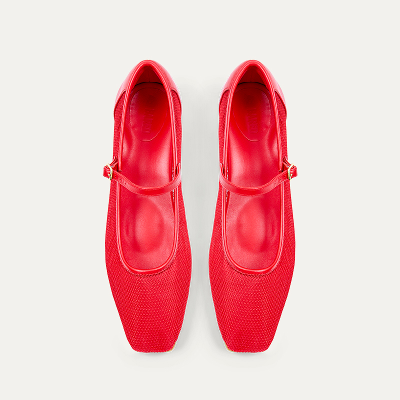 Surfbird Lipstick Red Leather & Mesh Ballet Flats