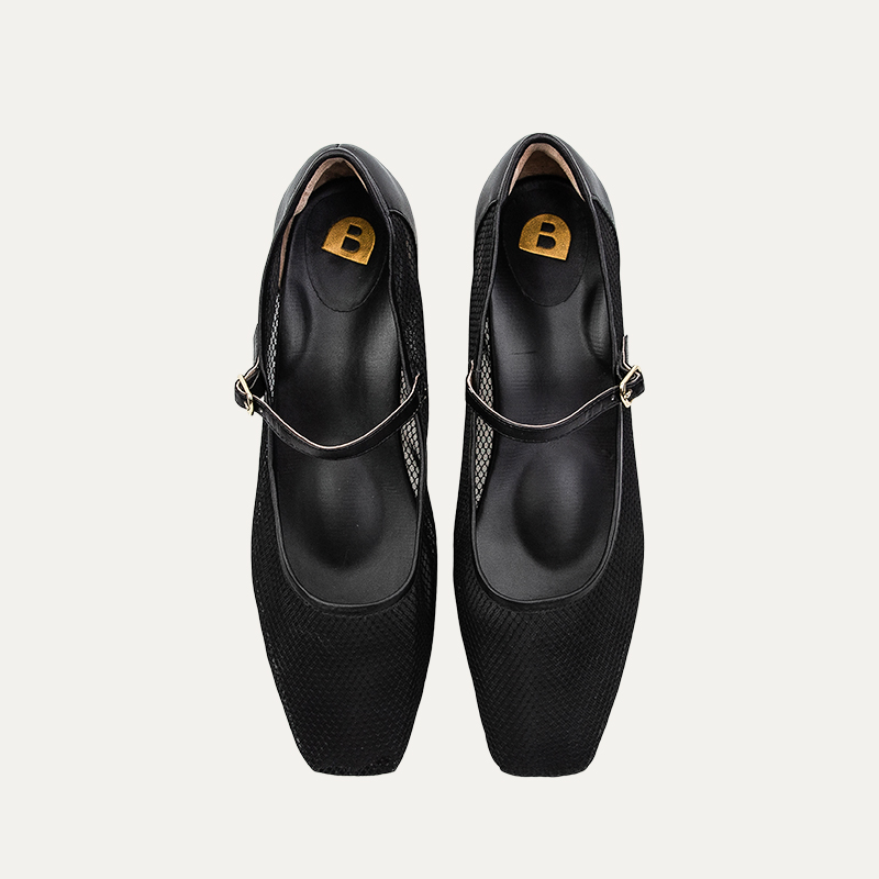 Surfbird Black Leather & Mesh Ballet Flats