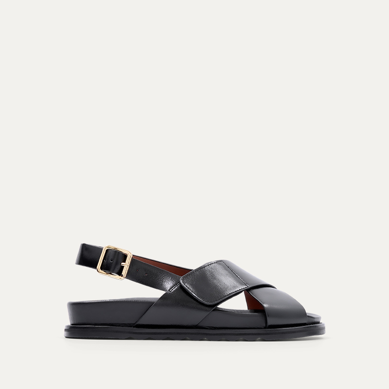 Lari Black Leather Chunky Sandals