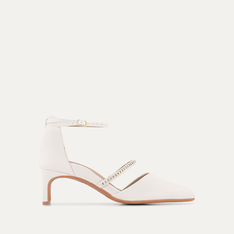 Heleia Ivory Satin Low Heels