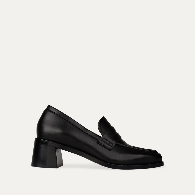 Alethe Black Leather Low Heels