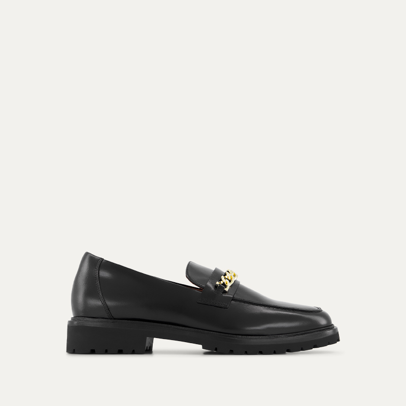 Elaenia Black Leather & Hardware Loafers