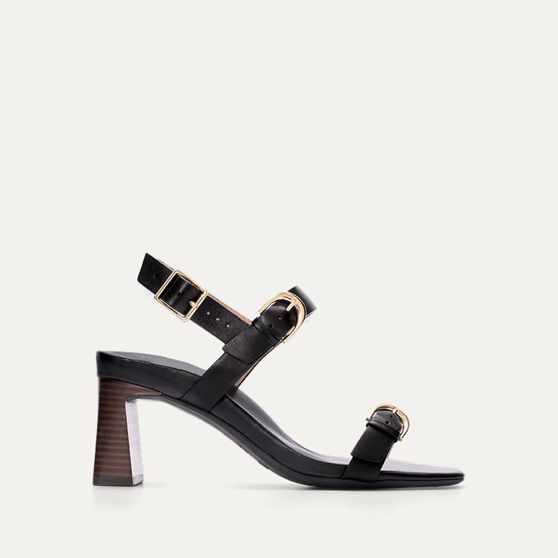 Vidua Black Leather Casual Heels
