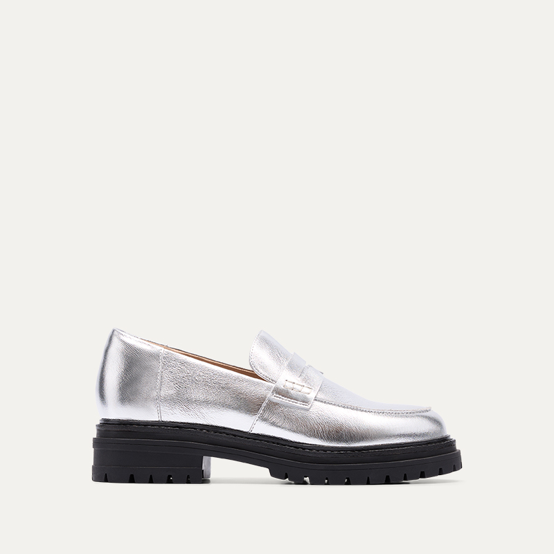 Wedgebill Silver Crinkle Leather Loafers