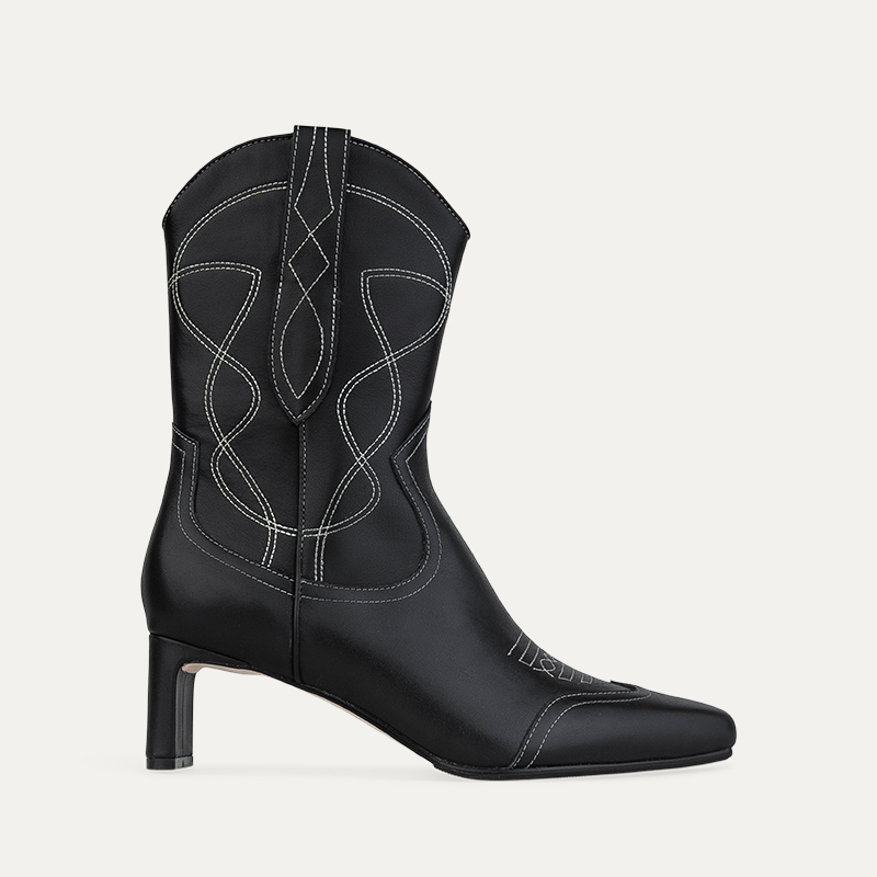 Willet Black Leather Western Boots