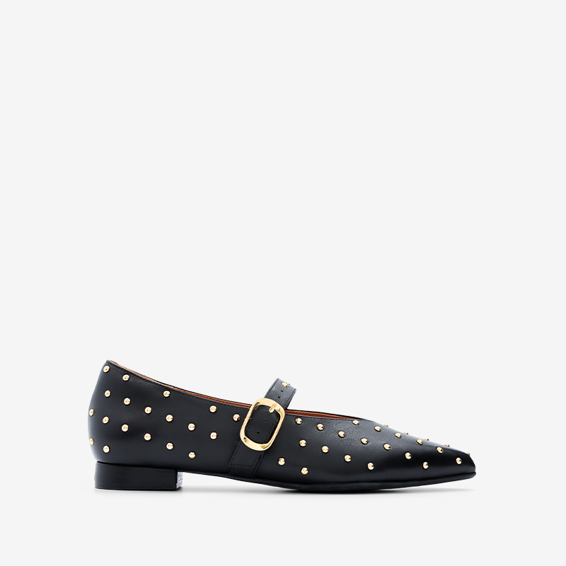 Freira Black Leather & Hardware Ballet Flats