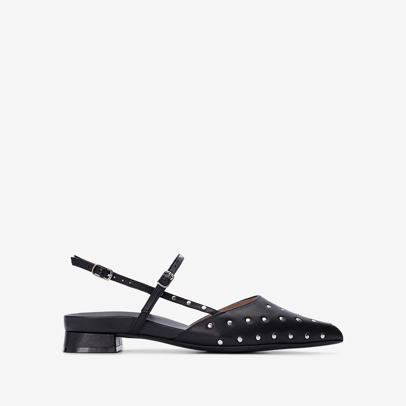 Firecrown 2 Black Leather & Hardware Ballet Flats