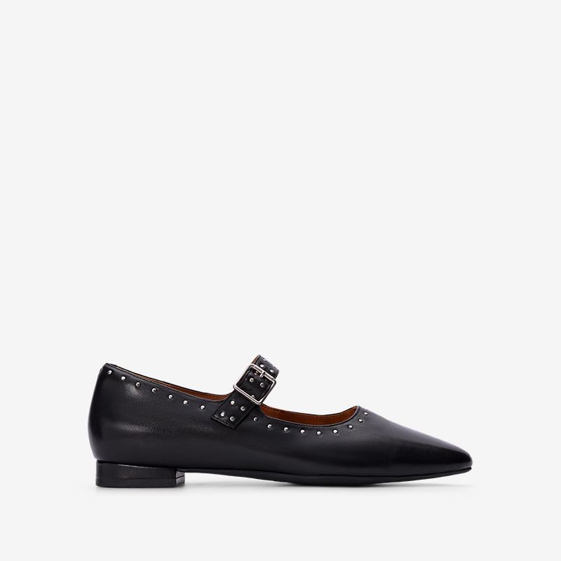 Tyto Black Leather & Hardware Ballet Flats