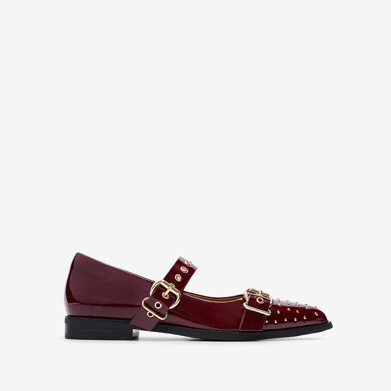 Rissa Dark Cherry Red Patent Leather & Hardware Flats