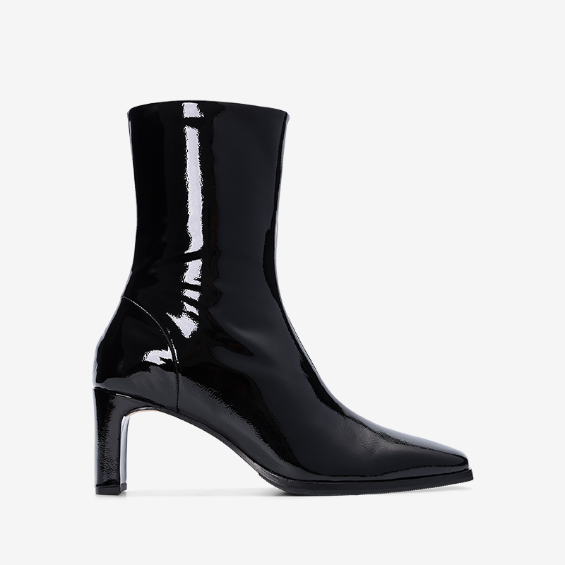 Kingfisher Black Crinkle Patent Leather Heeled Boots