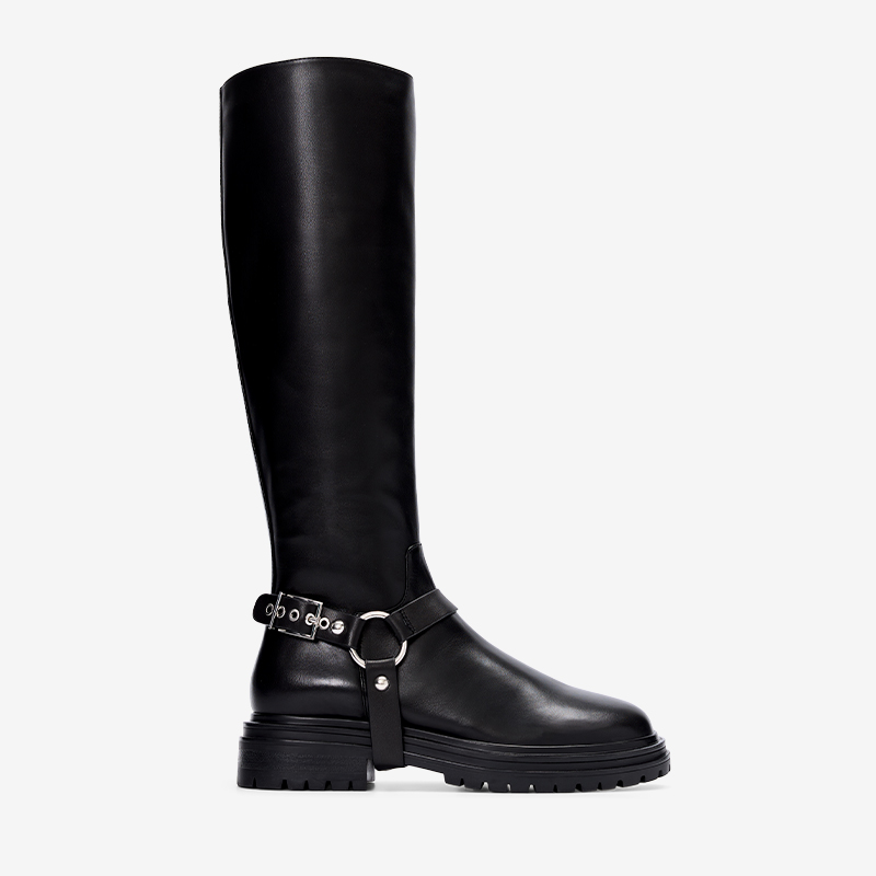 Hillstar Black Leather Knee High Boots