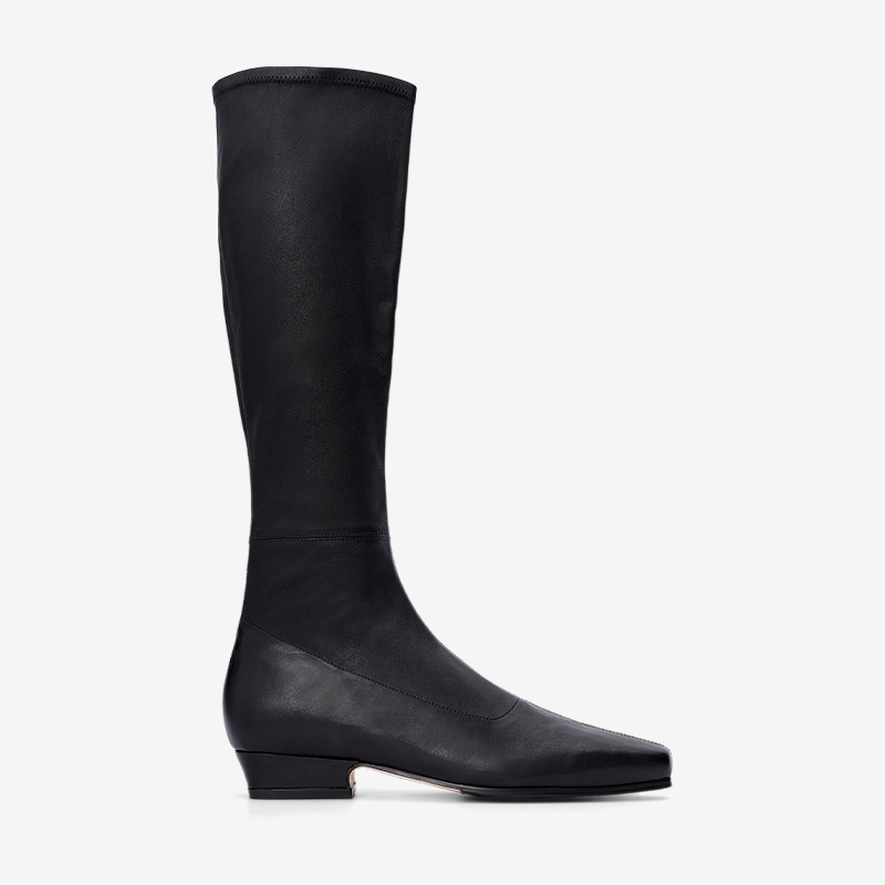 Remiz  Black Stretch Leather Knee High Boots