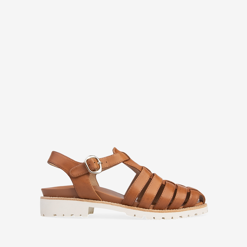 Bittern Tan Leather Flat Sandals
