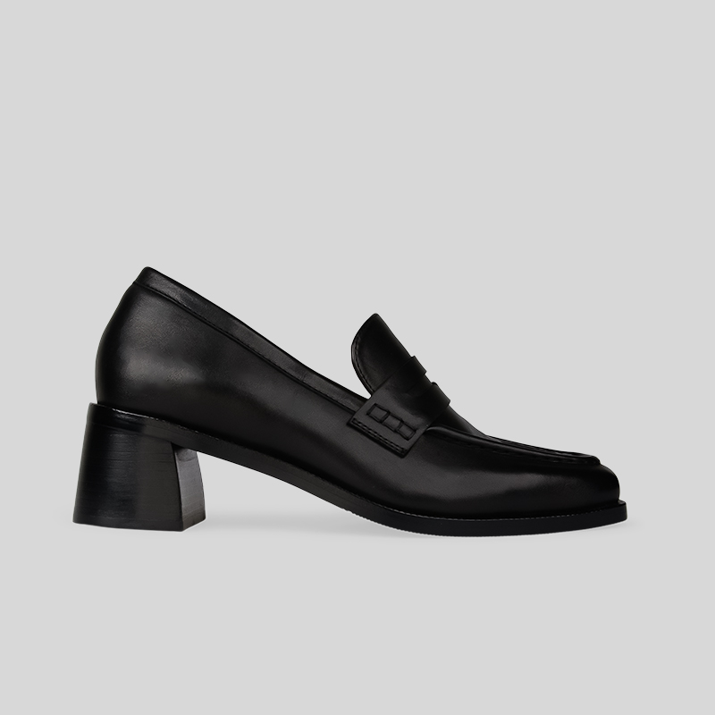 Alethe Black Leather Low Heels