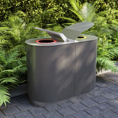 Fremantle Double Litter Bin Winged Hood, Flat Chute Signage | Charcoal