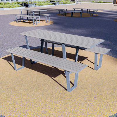 Avenue Form Table ADA + Straight Bench High | Wedgewood | Palladium Silver Avenue Form Table ADA + Straight Bench High | Wedgewood | Palladium Silver