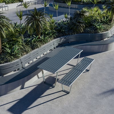 Avenue Form Table + Straight Bench | Deep Ocean | Wedgewood Avenue Form Table + Straight Bench | Deep Ocean | Wedgewood