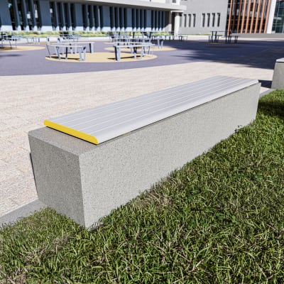 Avenue Form Straight Plinth Bench | Palladium Silver | Zinc Yellow Avenue Form Straight Plinth Bench | Palladium Silver | Zinc Yellow