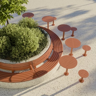 Avenue Form Café Table + Avenue Form Café Stool + Avenue Form Curved Plinth Seat Convex + Armrests | Claypot Avenue Form Café Table + Avenue Form Café Stool + Avenue Form Curved Plinth Seat Convex + Armrests | Claypot