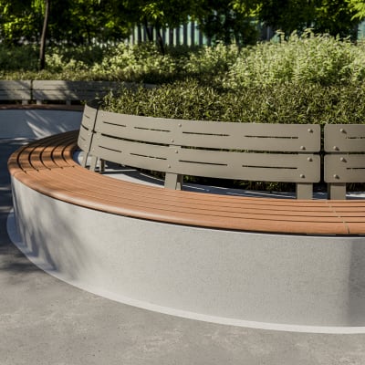 Avenue Form Curved Plinth Seat Convex | Golden Gum Alugrain | Mangrove Avenue Form Curved Plinth Seat Convex | Golden Gum Alugrain | Mangrove