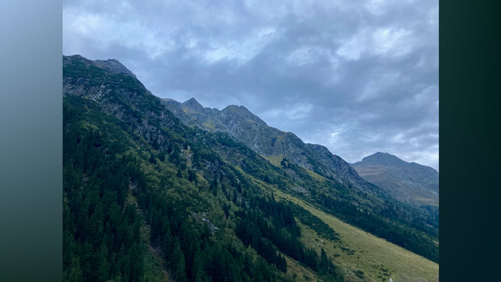 The mountain range has a lot of trees in it.